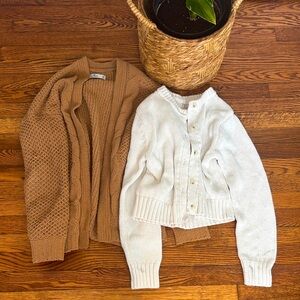 Luna X Zal Cream Button-Up Cardigan & Hollister Brown Open Knit Cardigan